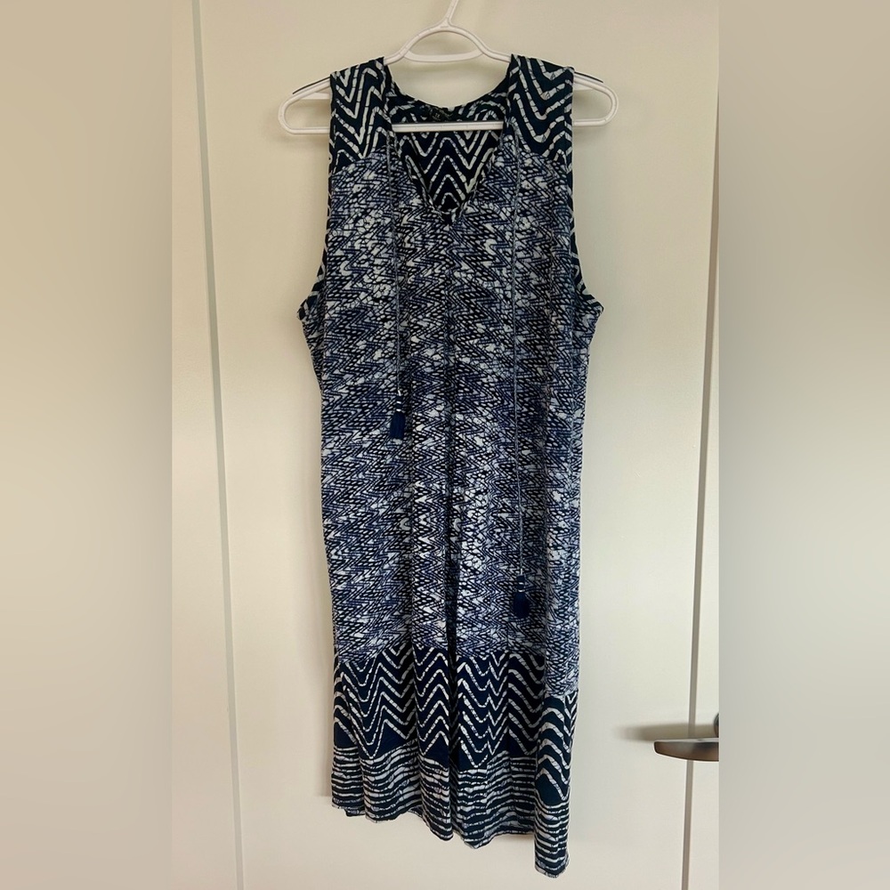 Lucky Brand blue/white dress with tassels, 1X